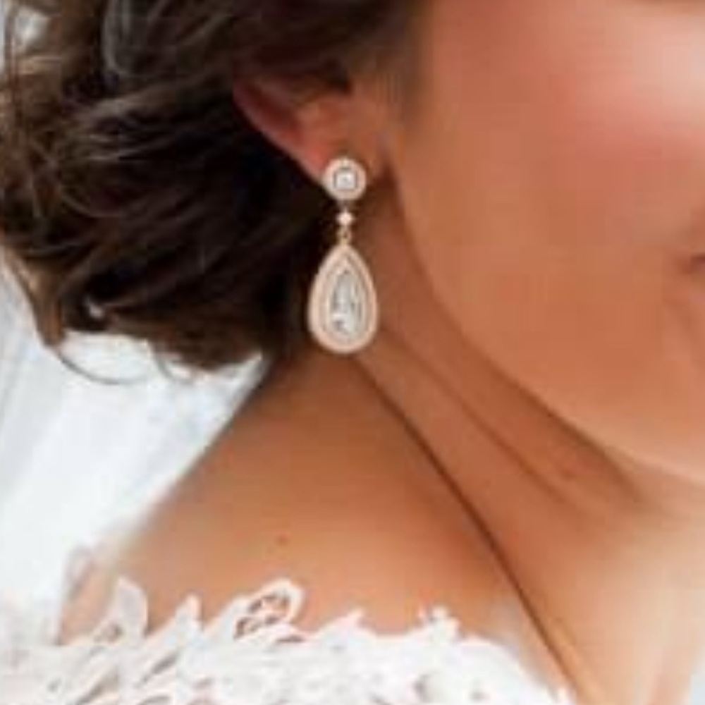 Earrings Wedding Bride wedding formal teardrop gold cz cubic zirconium